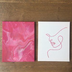 handmade acrylic pour and embroidery on canvas art